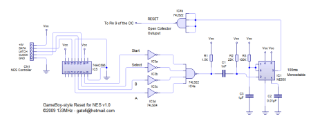 GameBoy Style Reset for NES Schematic